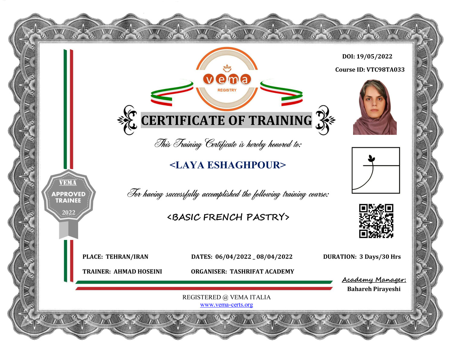 French pastry certificate